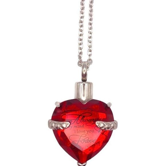 Silver red crystal message heart ash urn pendant necklace - Picture 1 of 8